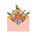 Envelope with flowers. Floral mail. Vector Illustration for printing, backgrounds, covers, packaging, greeting cards, posters, Royalty Free Stock Photo