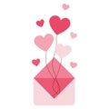 Envelope flying on heart shaped balloon. Valentine Day and Love emotions concept. Flat or Cartoon style Vector illustration Royalty Free Stock Photo