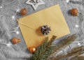 Envelope, frame banner holiday border fabric layout tree , alarm clock christmas background Royalty Free Stock Photo