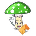 With envelope green amanita mushroom character cartoon