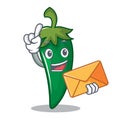 With envelope green chili character cartoon