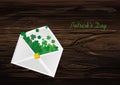 Envelope with green clover inside. St.Patrick `s Day. Vector ill