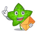 With envelope green ivy leaf on character cartoon