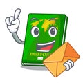 With envelope green passport in the cartoon shape