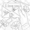 Envelope in hand.Coloring page antistress for adults.