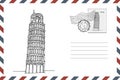 Envelope with hand drawn Leaning Tower of Pisa