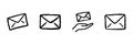 Envelope And Hand Line Icon Set In Doodle Style. Email Communication, Message Delivery, And Postal Service Outline Royalty Free Stock Photo