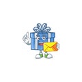 With envelope Happy face blue gift box mascot cartoon style Royalty Free Stock Photo