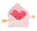 Envelope with heart and arrow. Cute heart character. Art design for Valentine`s Day, wedding, greeting card. Love concept Royalty Free Stock Photo