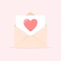 Envelope with heart. Love mail, Valentine s day greeting. Cute vector illustration in flat cartoon style