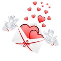 Envelope with hearts to the day of saint Valentin