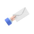 Envelope holding in the hand. Email message concept, sending. Postman gives a letter. Delivery of messages. Royalty Free Stock Photo