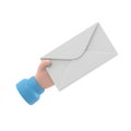 Envelope holding in the hand. Email message concept, sending. Postman gives a letter. Delivery of messages. Royalty Free Stock Photo