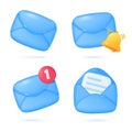 Envelope icon. Email notifications to receive news and online documents. 3D Vector Illustration