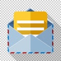 Envelope icon with a letter in flat style on transparent background Royalty Free Stock Photo