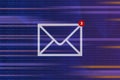 Envelope icon on purple-blue digital background. Email concept. Receiving messages. Business. Lifestyle.