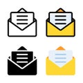 Envelope icon set. Open email vector illustration.