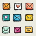 Envelope icon set, vector eps 10. Hand drawn illustration. Royalty Free Stock Photo