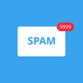 Envelope icon with the word spam emails and notification of the set