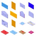 Envelope icons set, isometric style