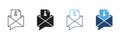 Envelope With Information Document Icon Set. Email Communication, Information Sharing, And Messaging Outline And