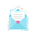 Envelope with letter flat color icon. Wedding invitation concept. Royalty Free Stock Photo