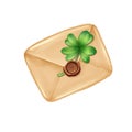 Envelope letter with four leaf clover. Saint Patrick day illustration.