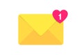 Envelope letter icon. Mail envelope with a heart letter. Sign of the received message. Mailbox notification. Email