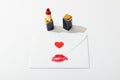 Envelope with lip print and heart Royalty Free Stock Photo