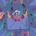 Envelope with love letter. Colorful hand drawn illustration with hand lettering for Happy ValentineÃ¢â¬â¢s day. Greeting card