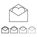 envelope with love letter icon in different thickness style. One of Valentine collection icon can be used for UI, UX