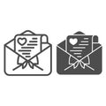 Envelope with love letter line and solid icon, valentine day concept, declaration of love on paper sign on white