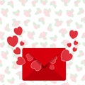 Envelope with love letter from red envelope fly red heart. Royalty Free Stock Photo