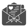 Envelope with love letter solid icon, valentine day concept, declaration of love on paper sign on white background