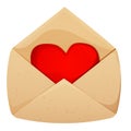 Envelope, love letter with wax seal heart shape rope in cartoon style isolated on white background. Royalty Free Stock Photo