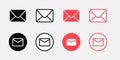 Envelope mail icon set. newsletter web buttons. close email letter outline symbol.