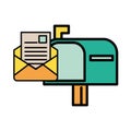 Envelope mail with mailbox postal service Royalty Free Stock Photo