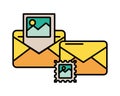 Envelope mail with picture file postal service Royalty Free Stock Photo