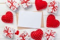 Envelope Mail with Red Heart and gift box over White Wooden Background. Valentine Day Card, Love or Wedding Greeting Concept Royalty Free Stock Photo