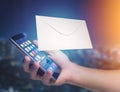 Envelope message displayed on a futuristic email interface - 3d