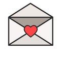 envelope message letter romance with red heart icon, stock vector illustration