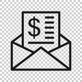 Envelope with money icon in flat style. E-mail cash vector illustration on white isolated background. Finance message business Royalty Free Stock Photo