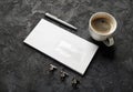 Envelope, pen and coffee cup Royalty Free Stock Photo