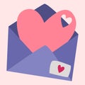 An envelope with a pink heart. Valentine card.