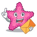 With envelope pink starfish in the cartoon shape