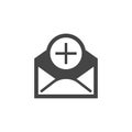 Envelope With A Plus Sign. Receiving Or Sending Mail, Downloading File, Opening Post Concept Icon. Letter Flat Pictogram