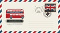 Envelope with postage stamp with doubledecker