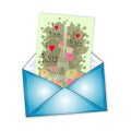 An envelope with the postcard. i love paris. vector illustration Royalty Free Stock Photo