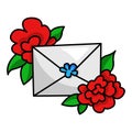 Envelope with red flower, holiday letter decoration
