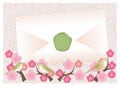 Envelope and sealed - Japanese Nightingale and ume tree